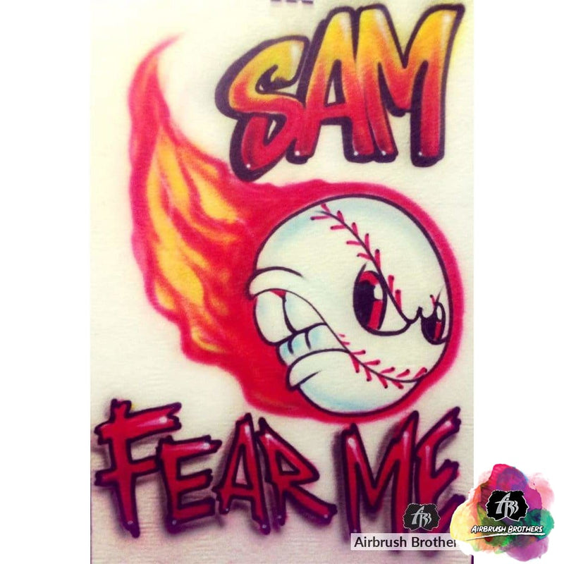 Fear Me with Flames Baseball Design