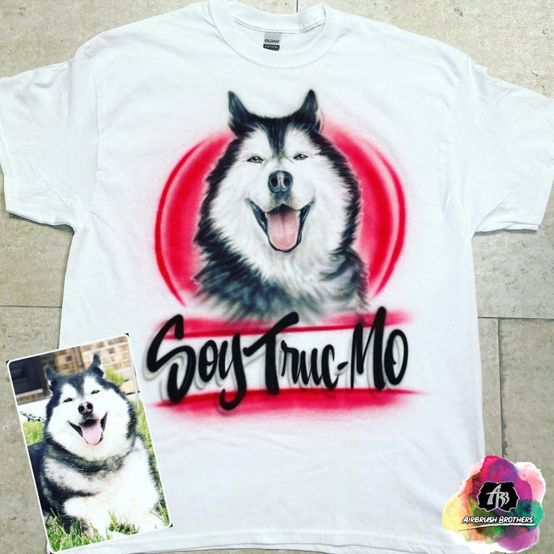airbrush custom spray paint  Rest in Paradise Dog Portrait Design shirts hats shoes outfit  graffiti 90s 80s design t-shirts  Airbrush Brothers Shirt