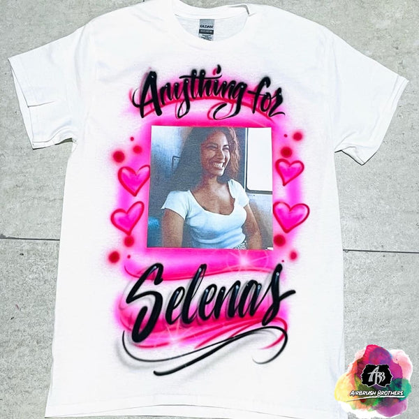 airbrush custom spray paint  Selena Shirt Design shirts hats shoes outfit  graffiti 90s 80s design t-shirts  Airbrush Brothers Shirt