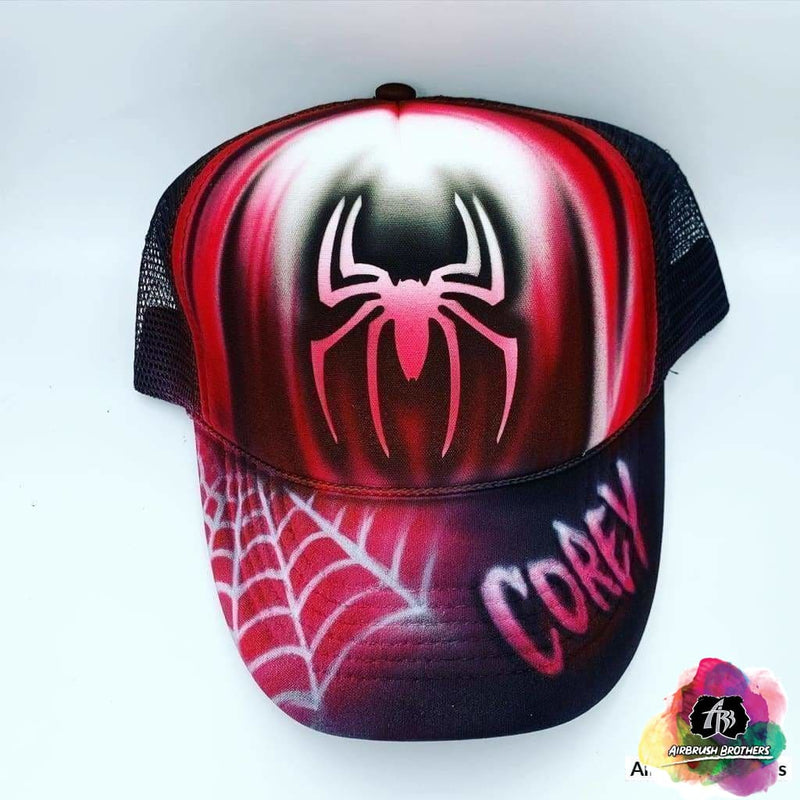 airbrush custom spray paint  Spider Man Hat Design shirts hats shoes outfit  graffiti 90s 80s design t-shirts  AirbrushBrothers hat