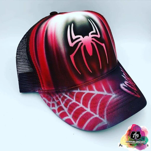 airbrush custom spray paint  Spider Man Hat Design shirts hats shoes outfit  graffiti 90s 80s design t-shirts  AirbrushBrothers hat