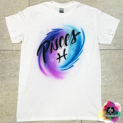airbrush custom spray paint  Zodiac Pisces Airbrush Shirt Design shirts hats shoes outfit  graffiti 90s 80s design t-shirts  Airbrush Brothers Shirt